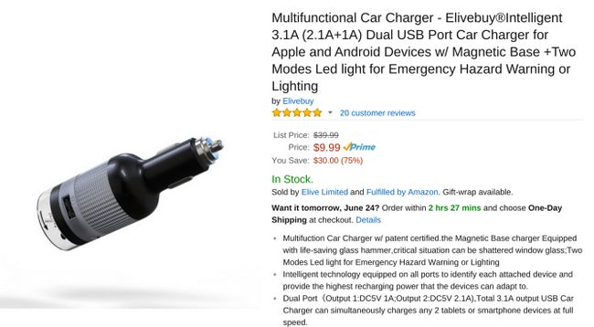 Fotografía - [Alerta Trato] Dual-USB cargador de coche con la ventana-cristales rotos martillo y de peligro Luces $ 6 En Amazon Después de $ 4 Apagado Cupón